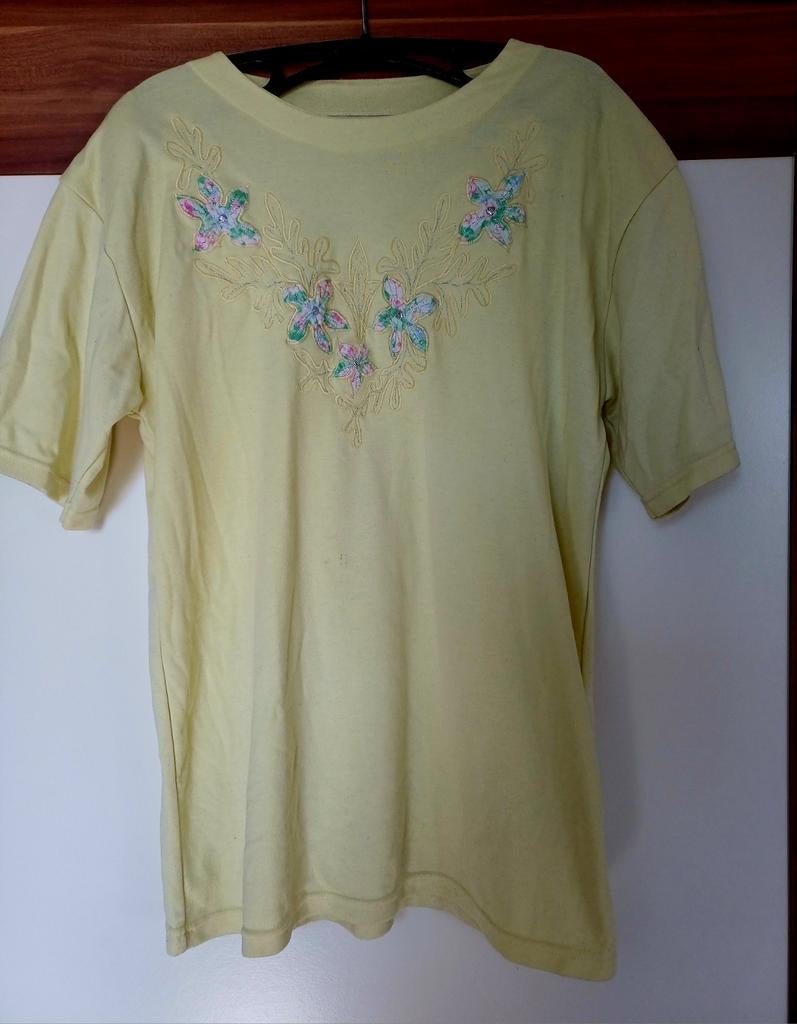 Tee-shirt jaune vintage, Manches courtes, Taille 46/48 (XL) ou plus grande, Porté, Jaune