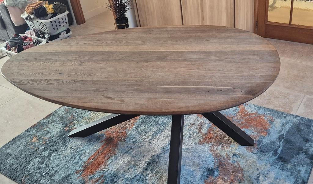 Table à manger Xooon en chêne massif avec pieds en fonte, 100 à 150 cm, Enlèvement, Chêne, Design, landelijk, industrieel