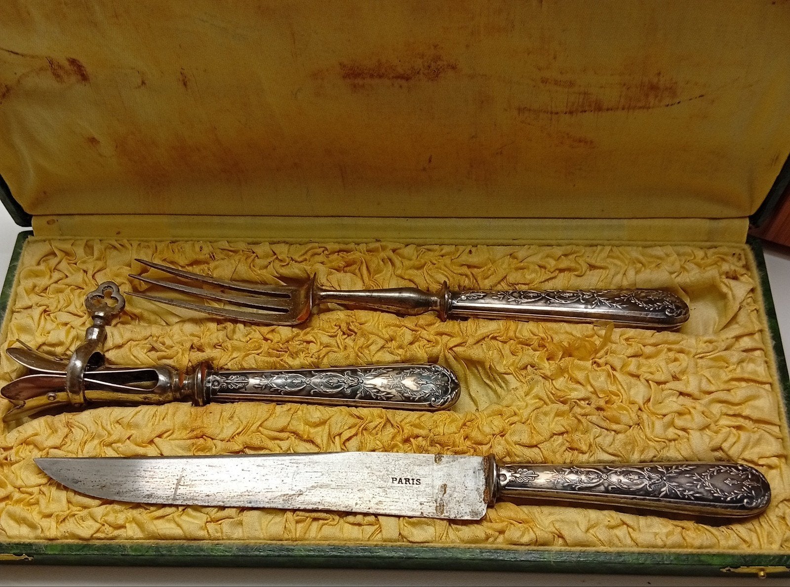 Antiek 19e eeuws trancheerset | driedelig | zilver, Ophalen of Verzenden, Zilver