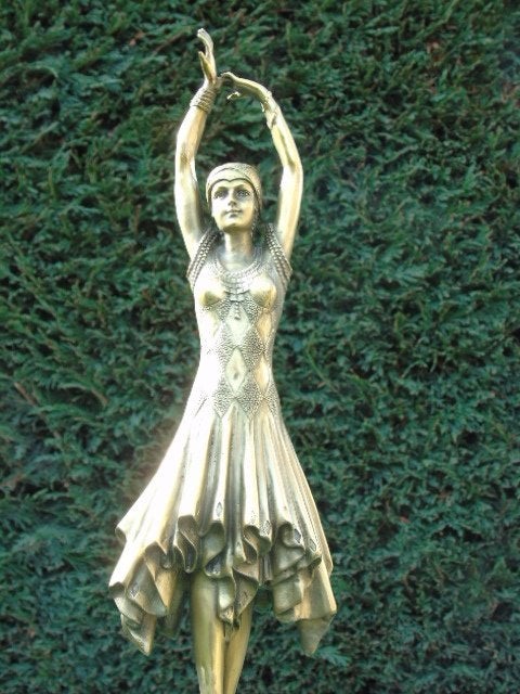 vergulde bronzen danser gesigneerd D.H. CHIPARUS, Ophalen of Verzenden, Brons