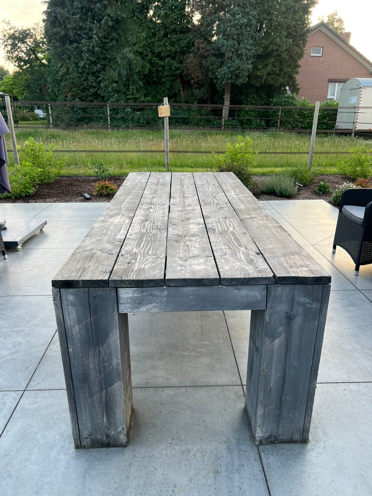 Tuintafel steigerhout greywash, Tuin en Terras, Ophalen, Gebruikt, Rechthoekig, Hout