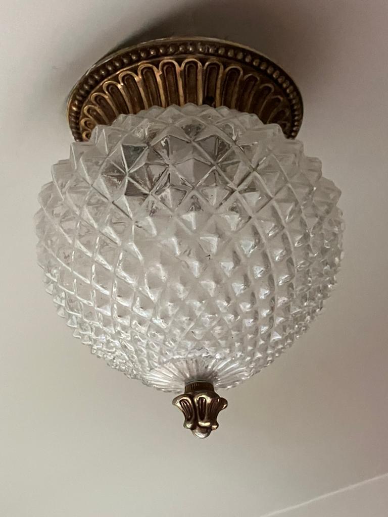Vintage Hollywood Regency "Ananas" Lamp – Messing & Kristal, Ophalen, Zo goed als nieuw, Glas