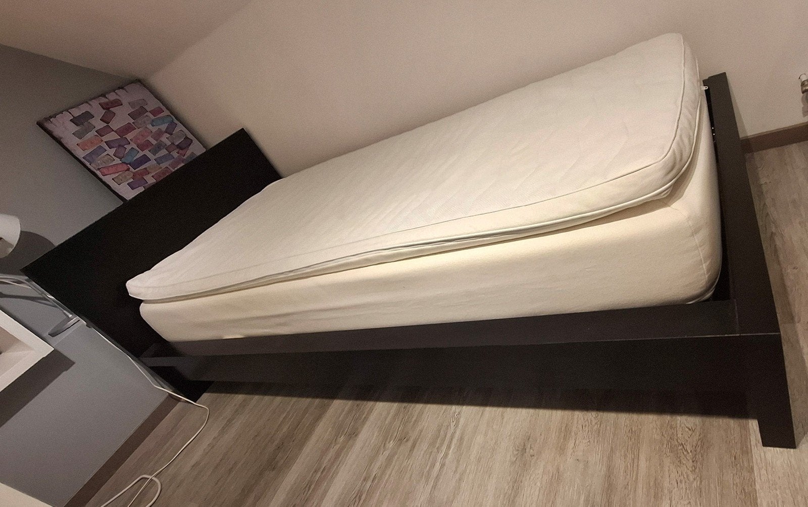 Lit Malm noir 1 pers + sommier luxe + matelas épais avec sur, Enlèvement, Noir