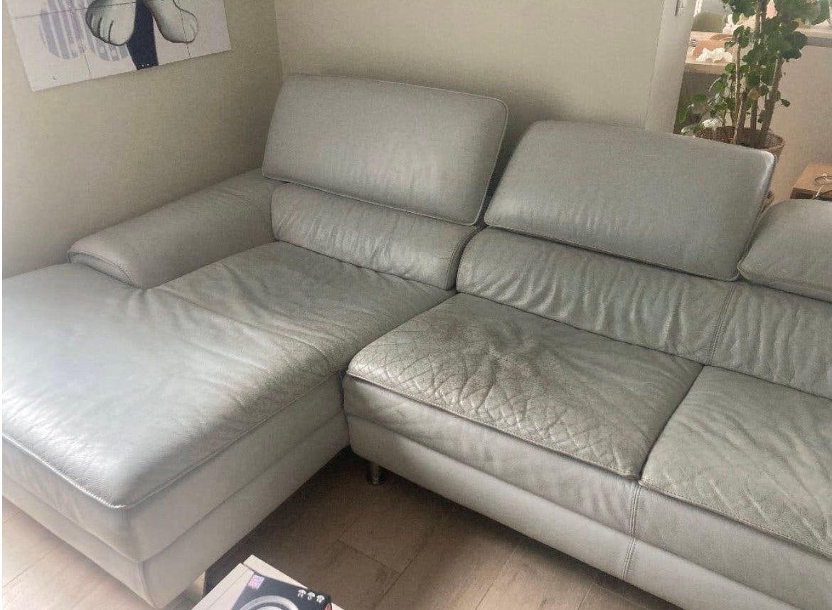 Leren Hoekbank / Chaiselongue met Verstelbare Kopsteunen, Ophalen, Gebruikt, Leer