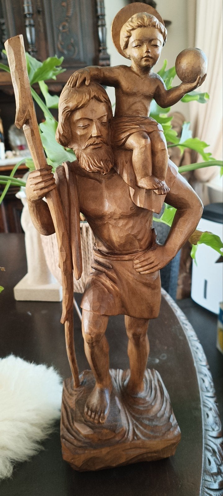 Religie hout beeld Heilige St.Christoffel, Antiek en Kunst, Antiek | Religieuze voorwerpen, Ophalen of Verzenden