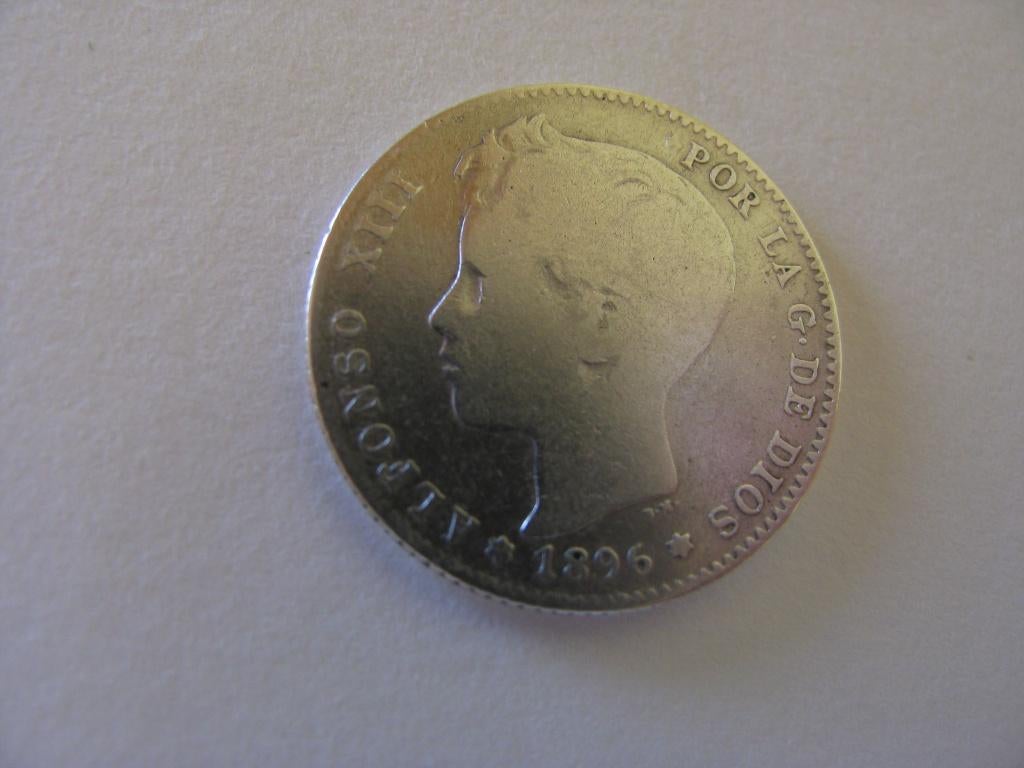 1 Peseta Alfonso XIII toupé 1896, Postzegels en Munten, Verzenden, Zilver