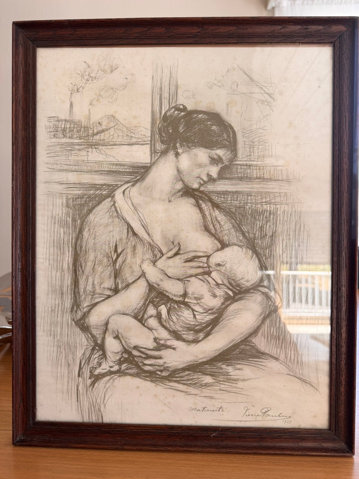 Oude kunstdruk Pierre Paulus – Maternité 1928, Enlèvement, Photo, Estampe, Sous verre
