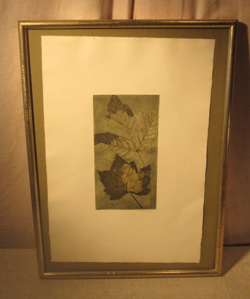 Belle gravure « Feuilles grainées » - Michielsen, Enlèvement ou Envoi, Faune et Flore, Eau-forte, Encadré