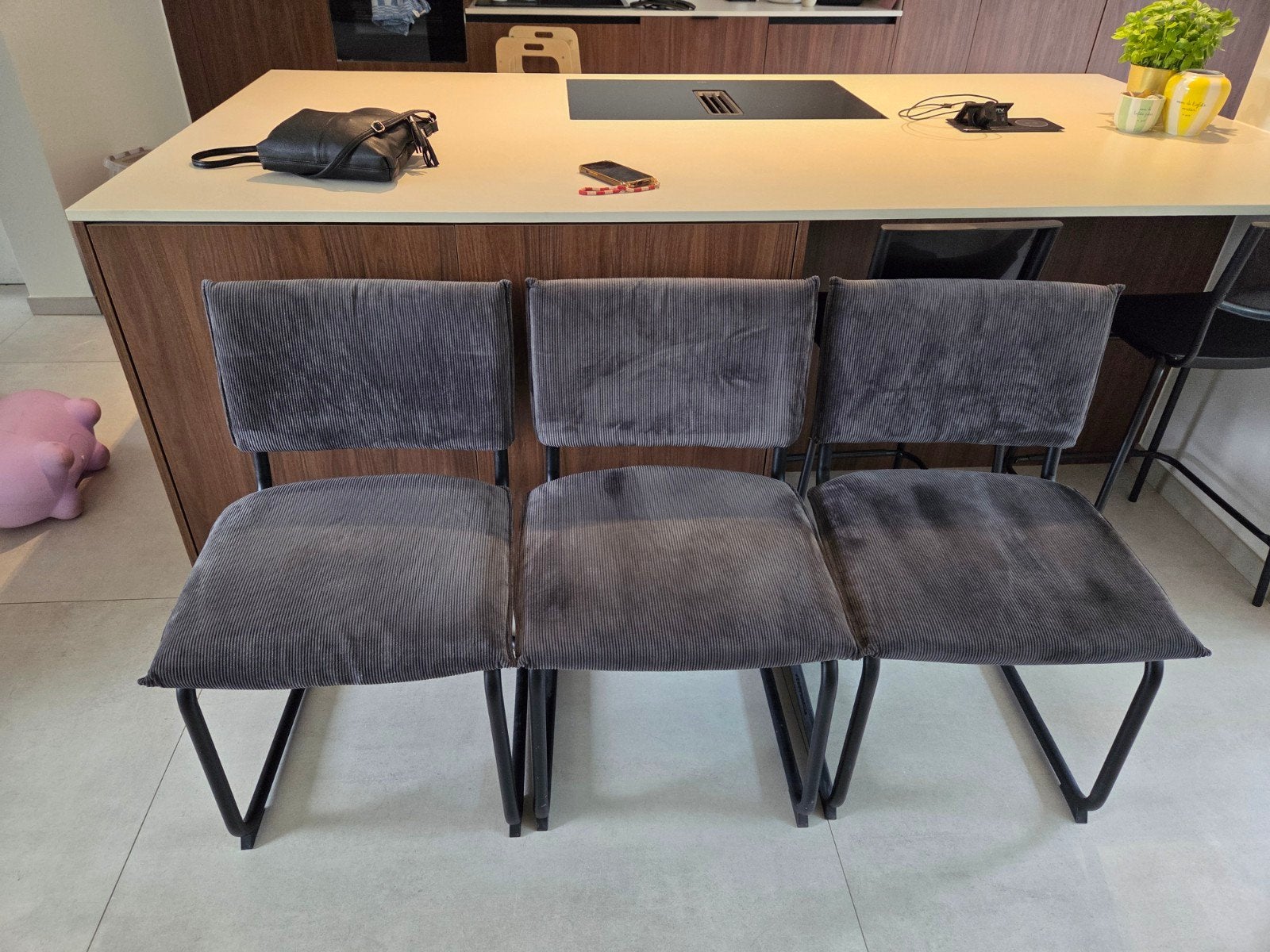 3 chaises de salle à manger grises, Enlèvement