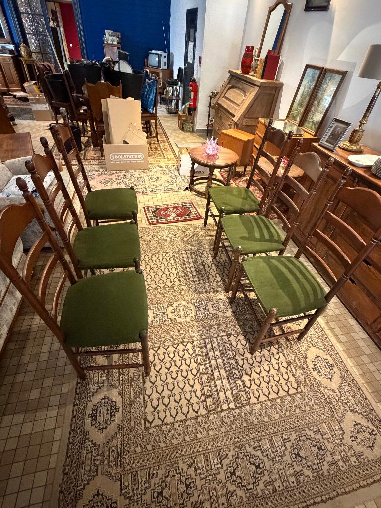 Ensemble de 6 chaises de salle à manger classiques —et velrt, Enlèvement ou Envoi, Autres couleurs, Bois, Cinq, Six Chaises ou plus