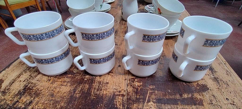Vintage servies blauw oranje koffieset, Antiek en Kunst, Antiek | Servies compleet, Ophalen