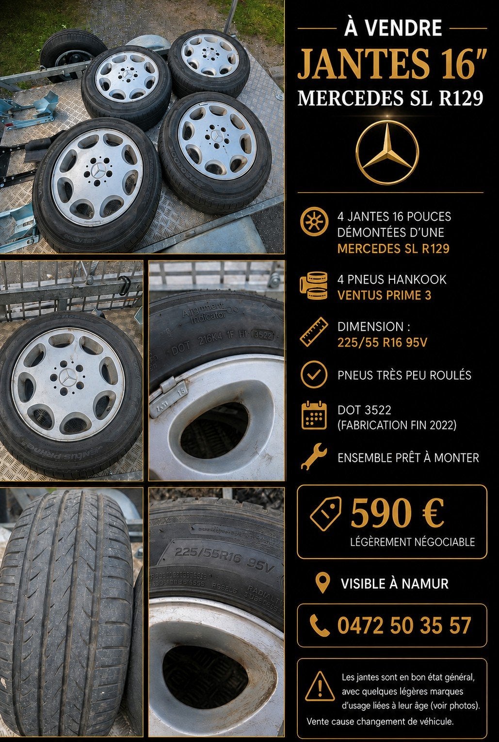 Jantes Mercedes  avec 4 pneus neufs  R129, Auto-onderdelen, Banden en Velgen, Ophalen