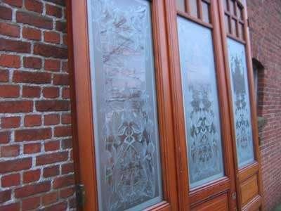 281hx215br 3-slag paneeldeuren met prachtig geetst glas, Ophalen, Binnendeur, Zo goed als nieuw, Vouwdeur