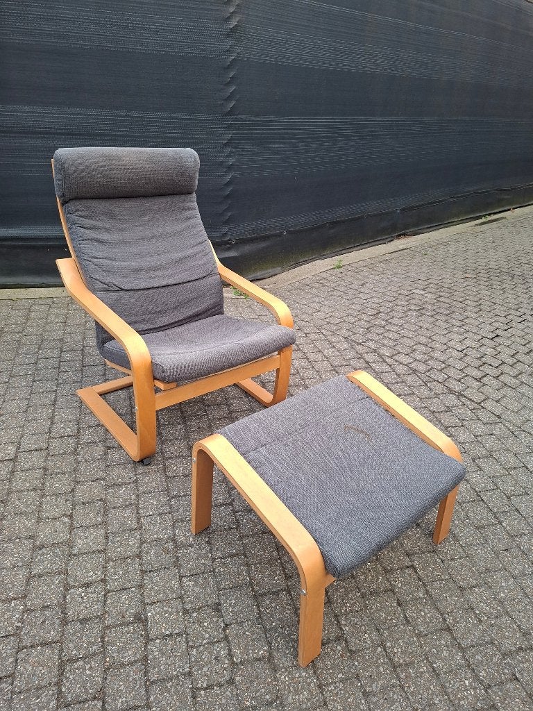 IKEA POÄNG fauteuil en voetenbank, Enlèvement, Utilisé, Tissus