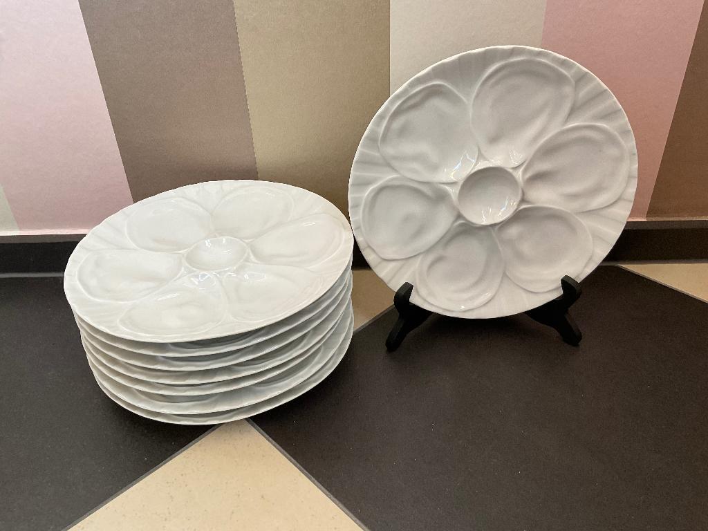 8 assiettes à huîtres porcelaine blanche Pillivuyt France, Enlèvement ou Envoi