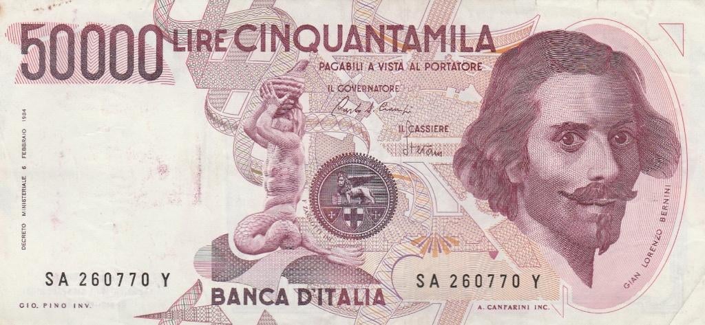 50.000 Lire Italia 1984 Bernini, Ophalen, Italië, Los biljet