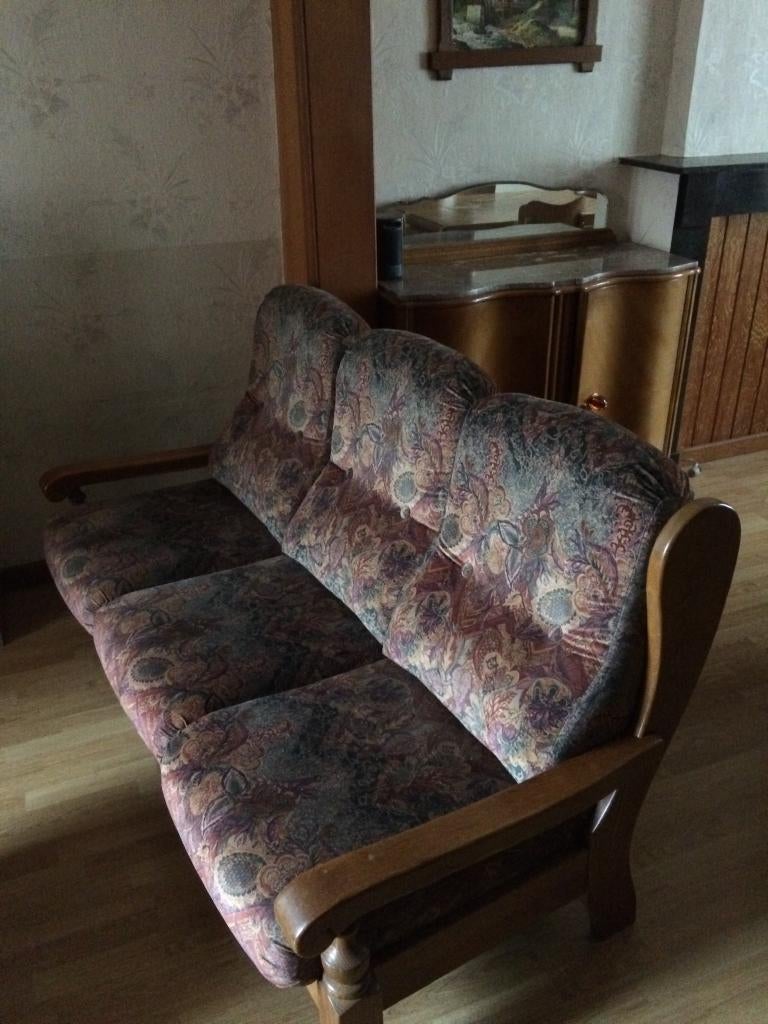 Divan et fauteuils en chêne et tissus, Maison & Meubles, Enlèvement, Utilisé, Tissus