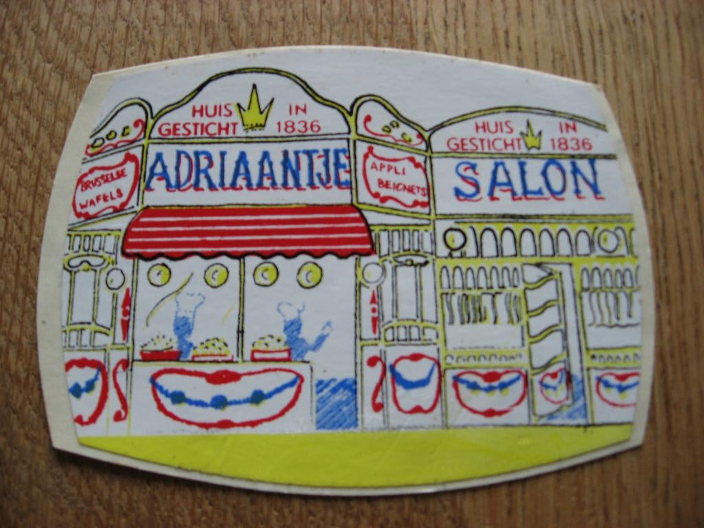 Adriaantje Brusselse Wafels Appli Beignets 1836 Sticker, Ophalen of Verzenden, Nieuw, Bedrijf of Vereniging