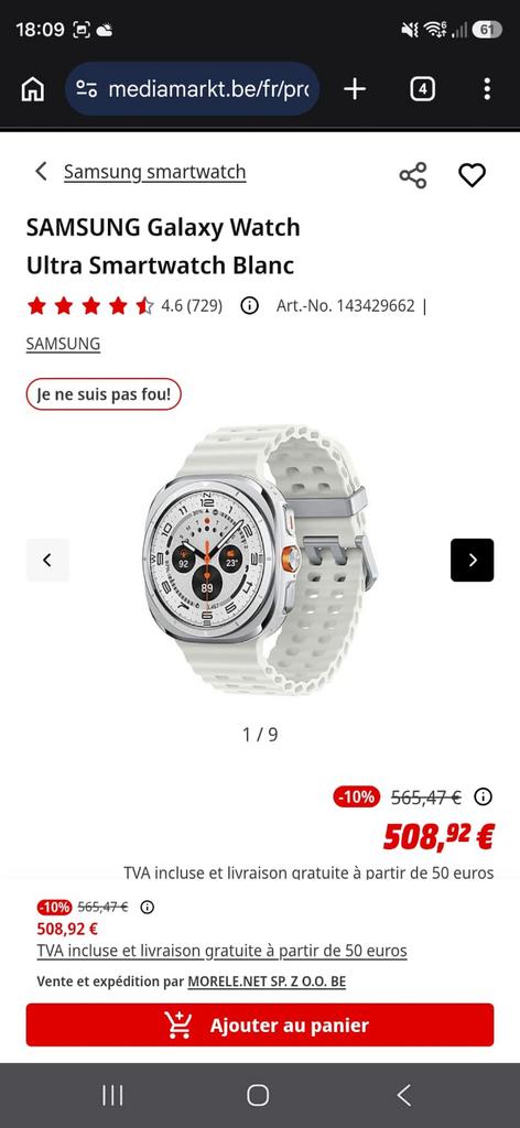 Samsung Galaxy Watch Ultra, Ophalen, Wit, Nieuw, Waterdicht