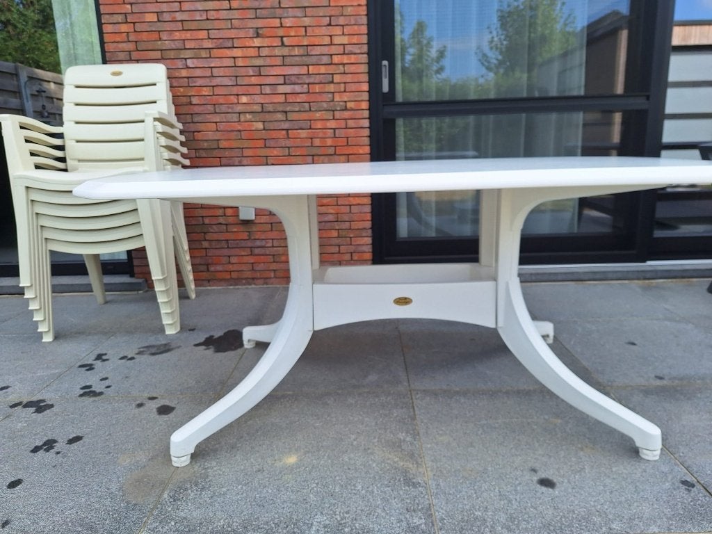 Tuintafel met stoelen Hartman, Tuin en Terras, Ophalen, Kunststof, Gebruikt, 6 zitplaatsen