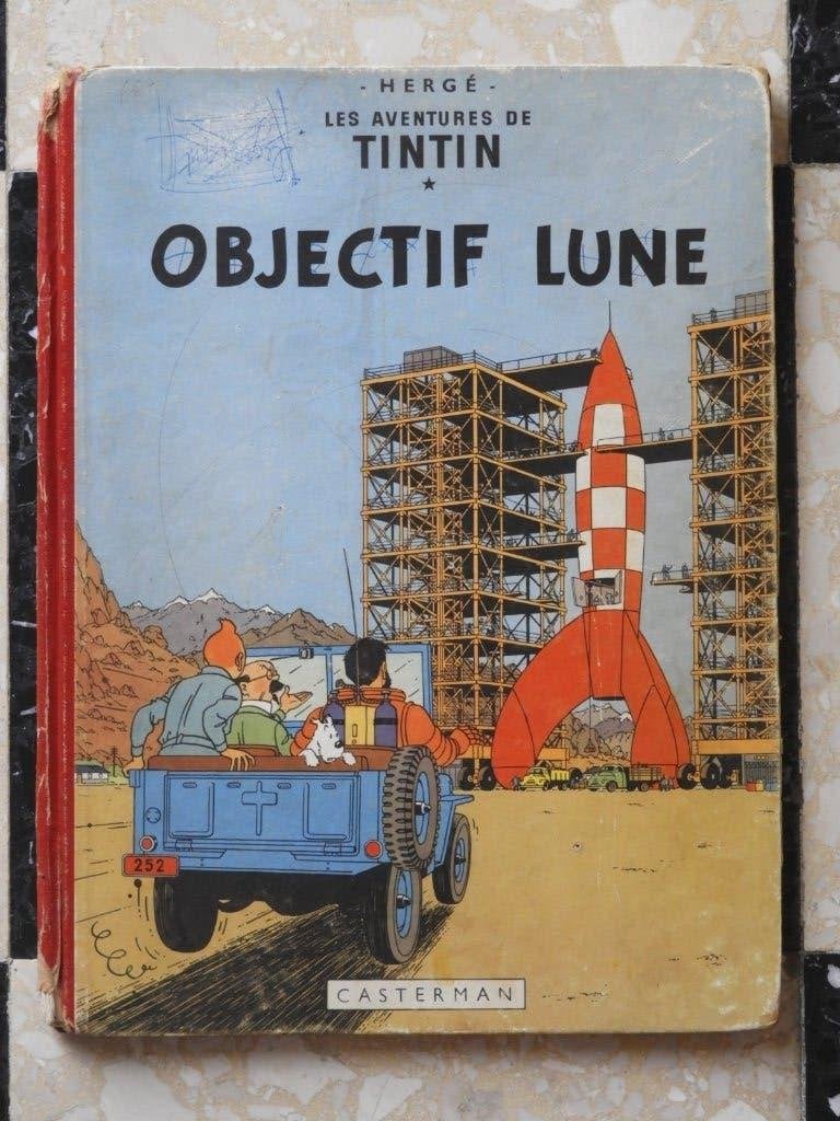 Tintin : Objectif Lune - 1953 EO, Livres, Une BD, Enlèvement ou Envoi, Utilisé, Herge
