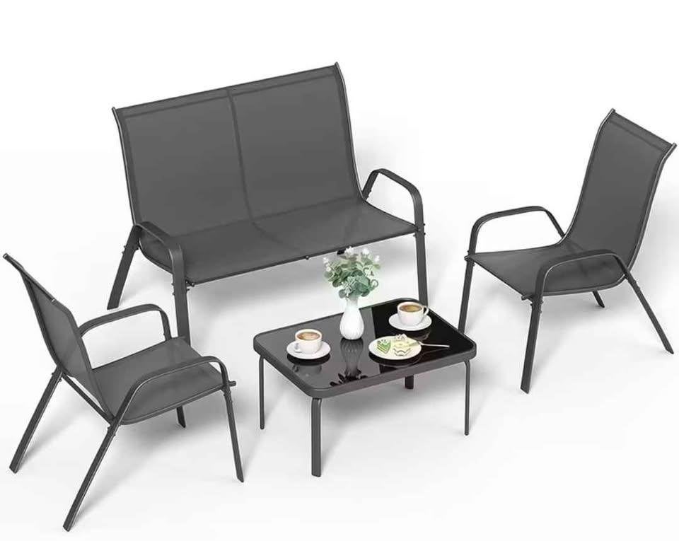 Ensemble de mobilier de jardin 4 pièces gris, Neuf, Salons de jardin, Chaise, Textilène
