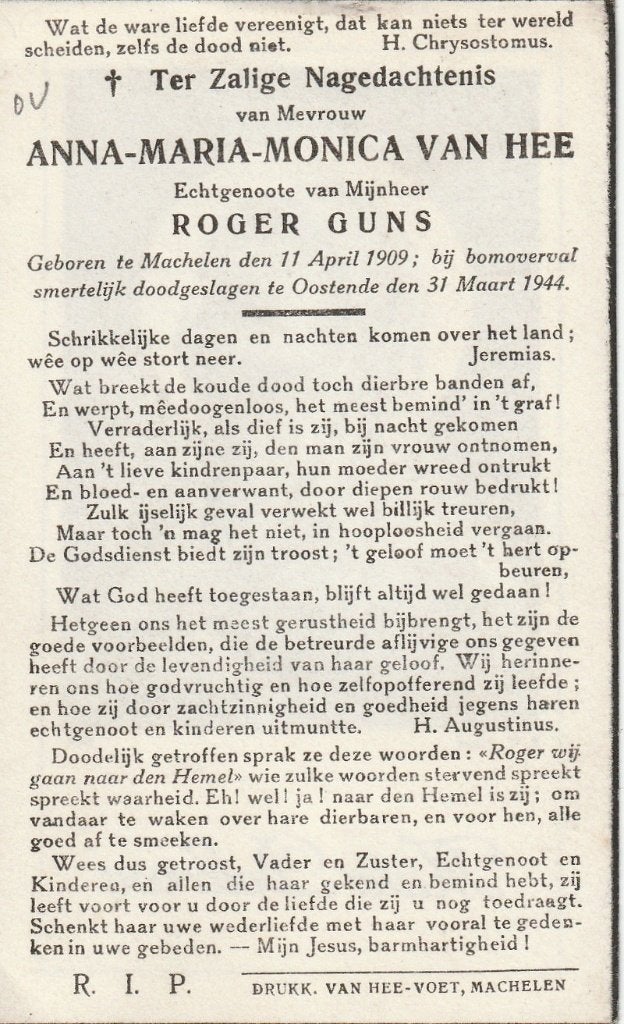 Oorlog 1940-45 Anna Maria Van Hee Bomoverval Oostende 1944, Verzamelen, Ophalen of Verzenden