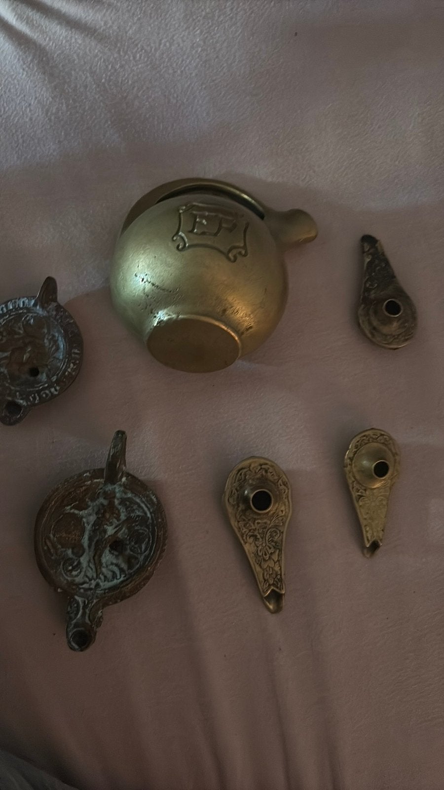 Vintage messing bronzen olielampen sierkan decoratieve, Ophalen, Zo goed als nieuw