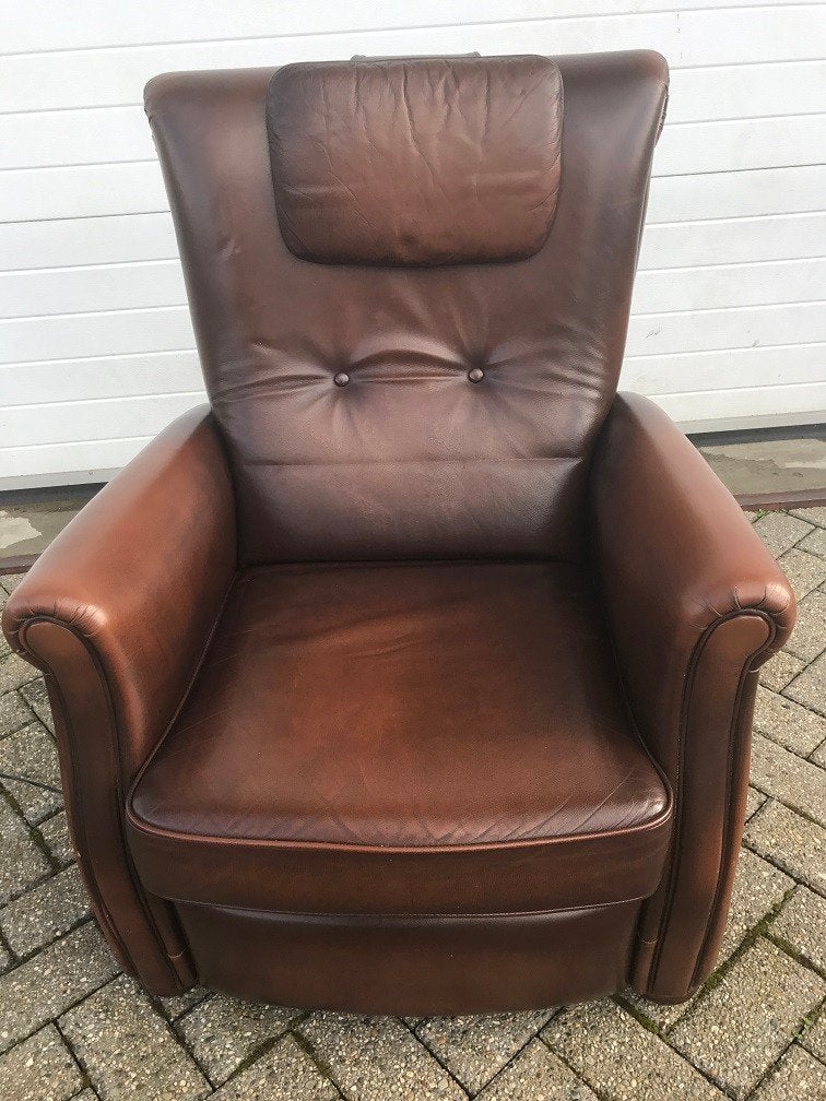 LEDEREN ELEKTRISCHE FAUTEUIL VINTAGE ZETEL LEDEREN STOEL, Antiek en Kunst, Ophalen