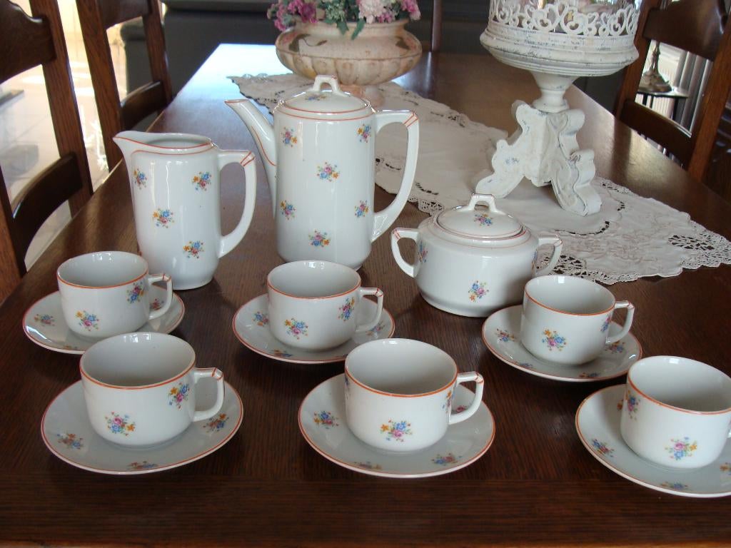 beau ancien service à café en porcelaine, vintage, Enlèvement