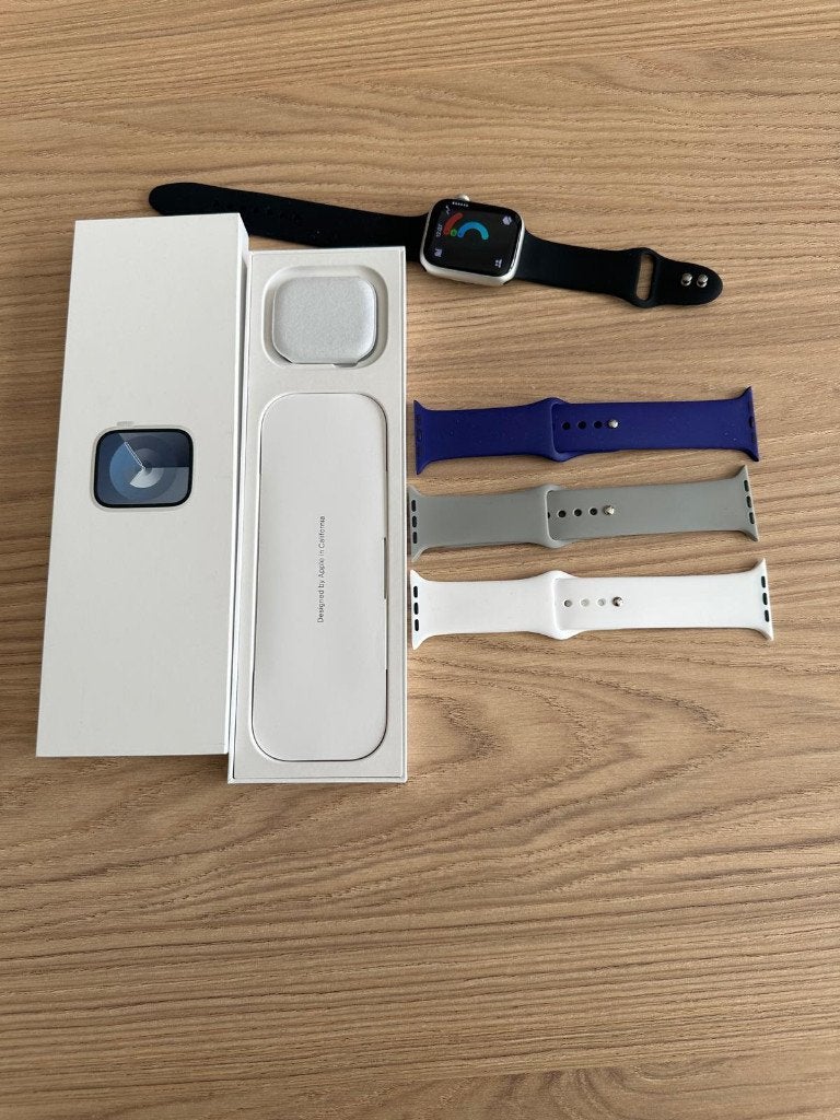 Apple Watch 9/45/Gps/mobiele telefoon, Handtassen en Accessoires, Smartwatches, Ophalen, IOS, Zo goed als nieuw, Zilver