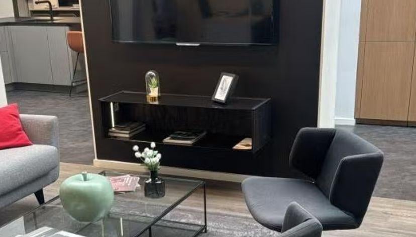 TV meubel - wandkast met LED, Ophalen, 100 tot 150 cm, Minder dan 100 cm, Modern