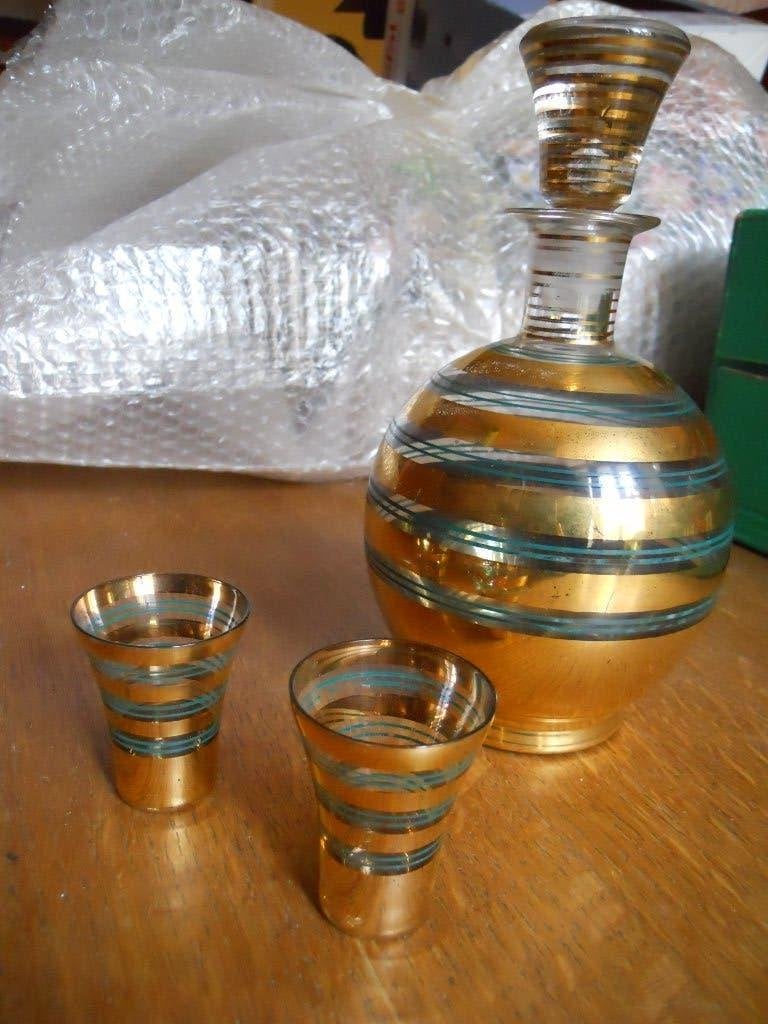 Oude slijterij Karaf + 2 glazen Vintage jaren 50, Antiek en Kunst, Ophalen