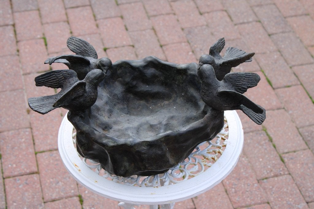 Bronzen vogelbad met 4 vogels., Tuin en Terras, Ophalen of Verzenden, Nieuw