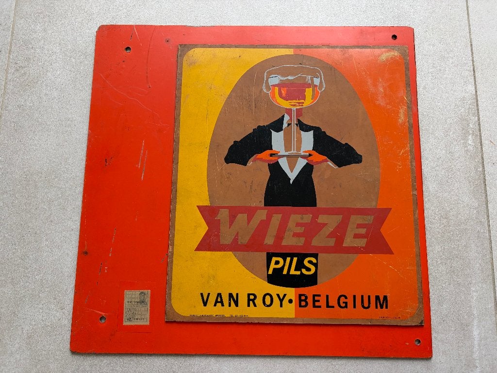 Vintage Wieze Pils reclamebord – Brouwerij Van Roy – ca.1979, Ophalen of Verzenden, Gebruikt, Reclamebord, Plaat of Schild, Overige merken