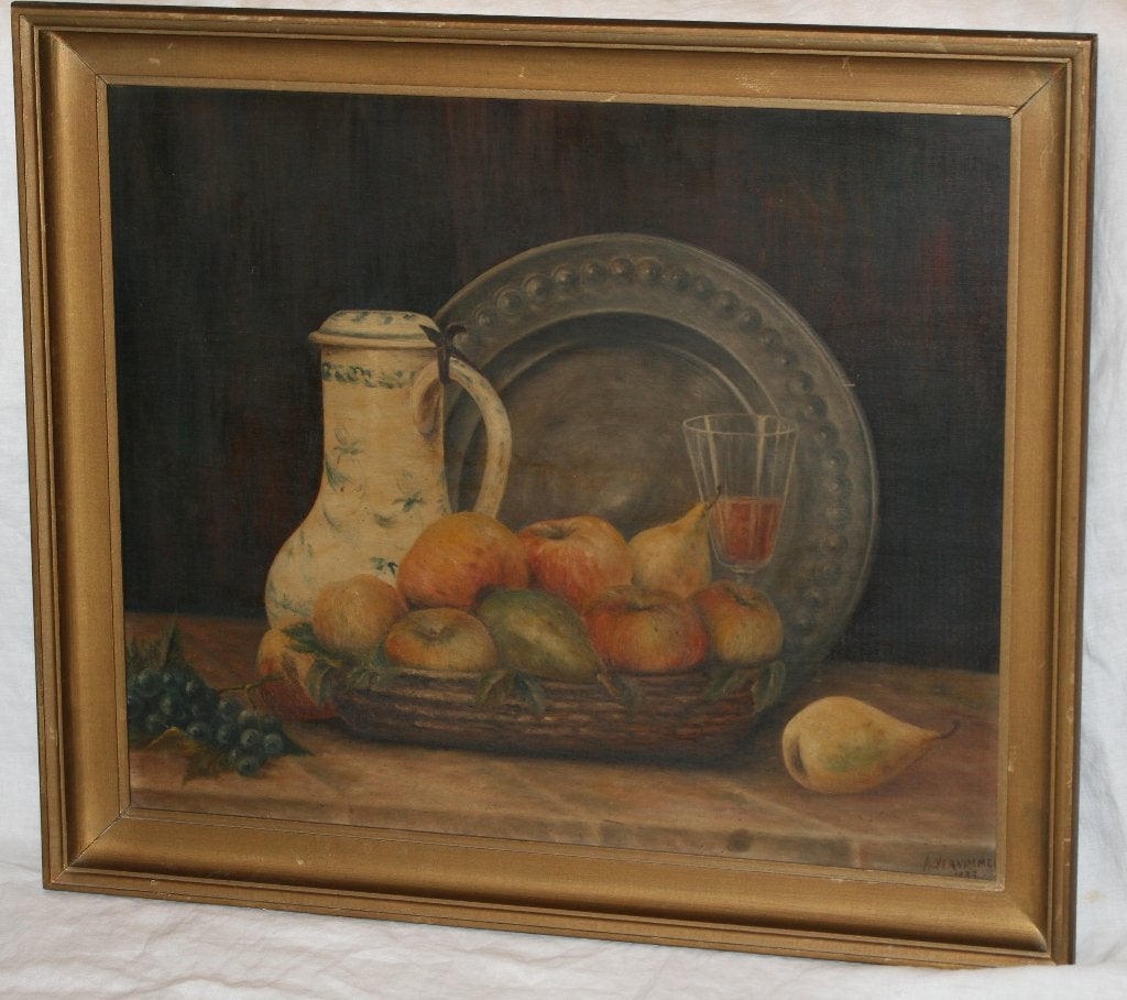 Schilderij olie op paneel 1933, Antiek en Kunst, Paneel, Gedateerd, Stilleven, Ophalen of Verzenden