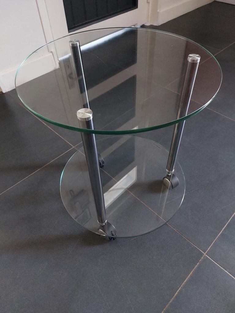 Rond glazen bijzettafeltje op wieltjes, Ophalen, Minder dan 45 cm, Minder dan 55 cm, Rond