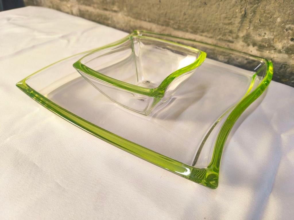 Vintage Walther Glas Lime Green "chips 'n dip" set, Verzamelen, Ophalen
