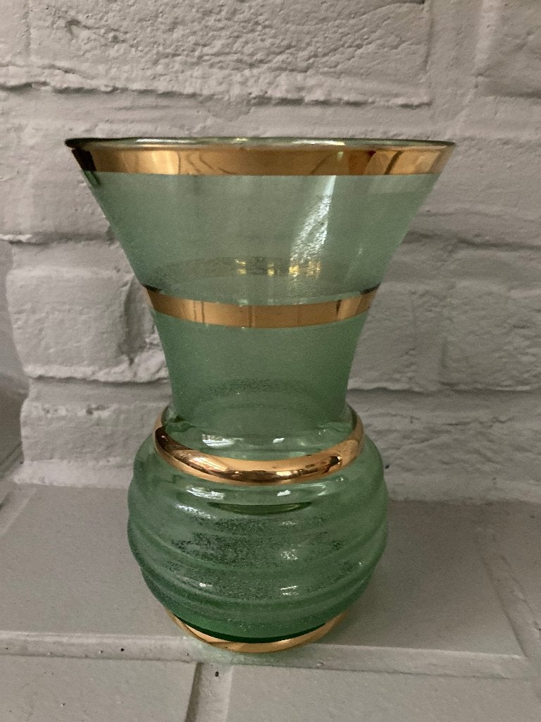 Groen glazen vaas, Maison & Meubles, Accessoires pour la Maison | Vases, Enlèvement ou Envoi, 16 cm, Comme neuf, Verre