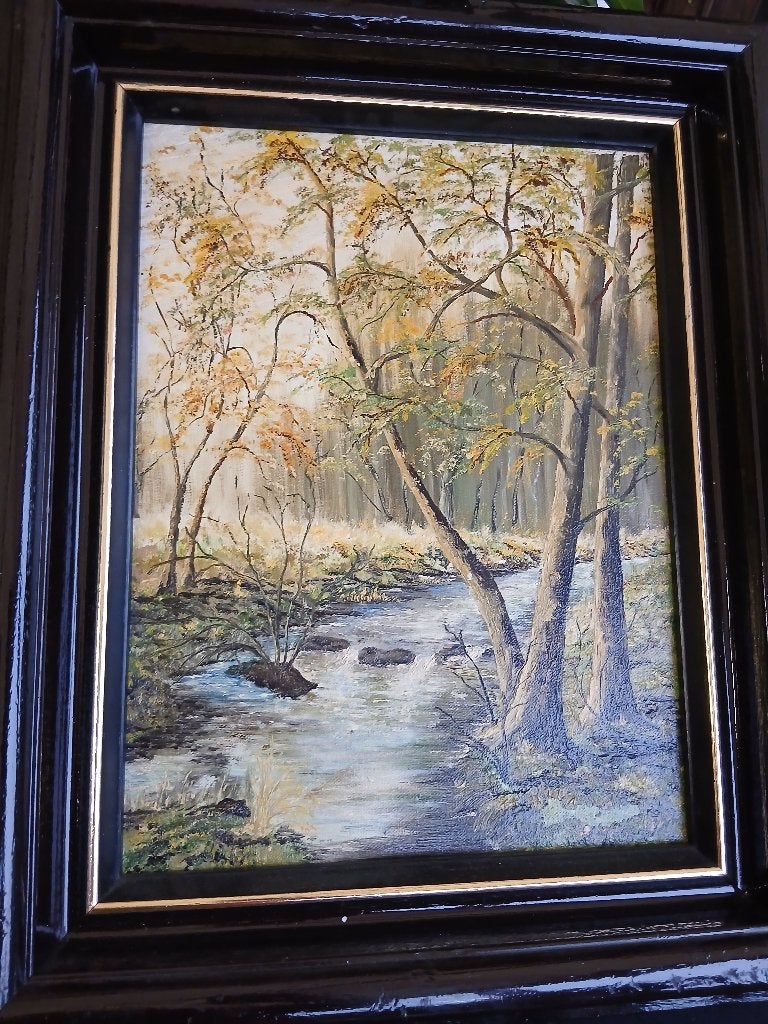 OUD INGELIJST OLIEVERFSCHILDERIJ, Antiek en Kunst, Bijzondere lijst, Doek, Ophalen of Verzenden, Landschap