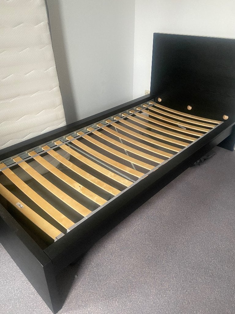 1persoonsbed compleet te koop, Sommier à lattes, Enlèvement, 180 cm ou plus, 85 à 100 cm