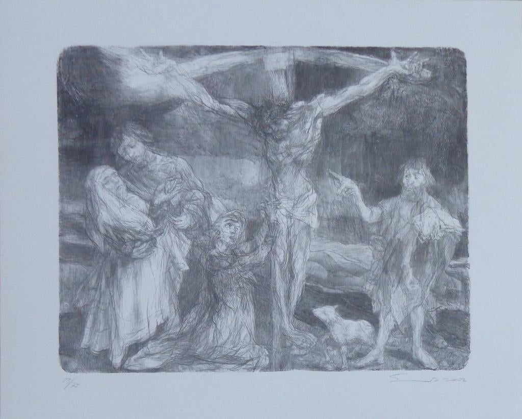 SAM DILLEMANS / DE KRUISIGING / ZW-W LITHO / 53x65cm / SIG, Antiek en Kunst, Ophalen of Verzenden