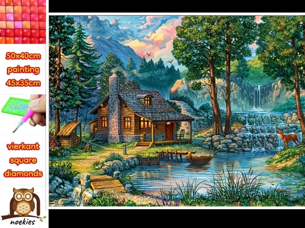 Peinture au diamant 50x40cm Chalet forestier en bois  45, Hobby & Loisirs créatifs, Bricolage, Neuf, Diamond painting, Éducatif