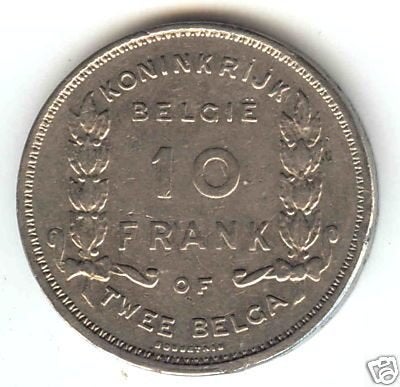 Belgique : 2 belga 1930 VL (A) = morin 381 A, Envoi, Monnaie en vrac