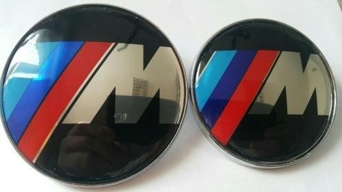 Bmw emblemen M style motorkap + koffer 2x82 mm of 82mm +74mm, Ophalen of Verzenden