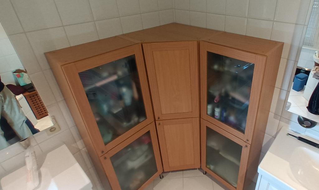 badkamer hoekkast met zijdelingse kasten, Huis en Inrichting, Badkamer | Badkamermeubels, Ophalen, (Half)hoge kast, 100 tot 150 cm
