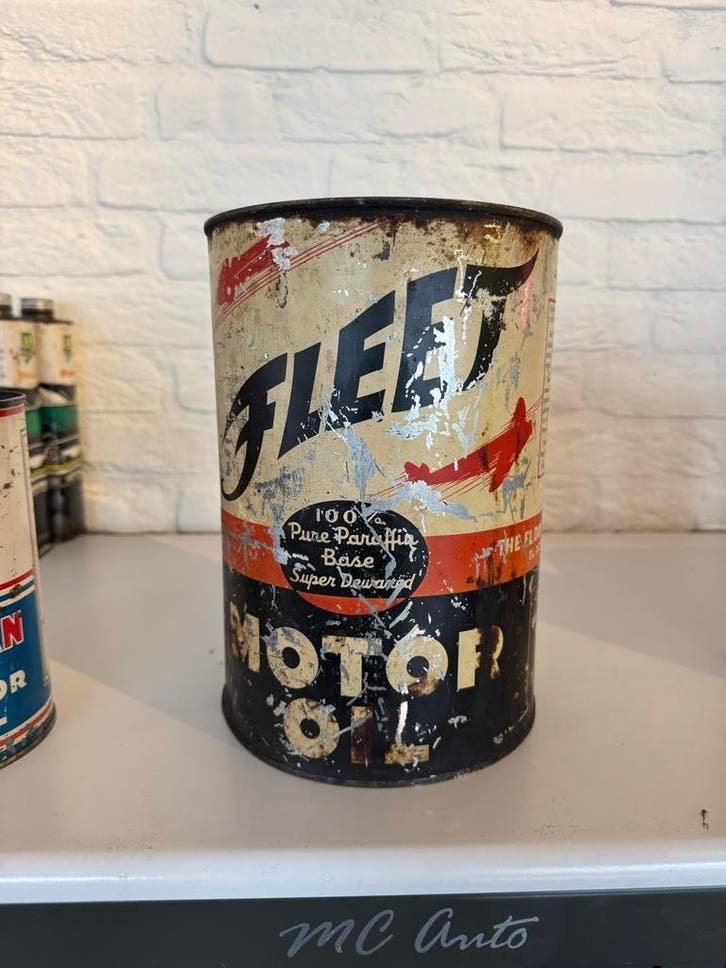 Vintage Fleet Motor Oil Blik - Decoratief Verzamelobject, Verzamelen, Ophalen of Verzenden, Gebruikt, Overige, Overige merken