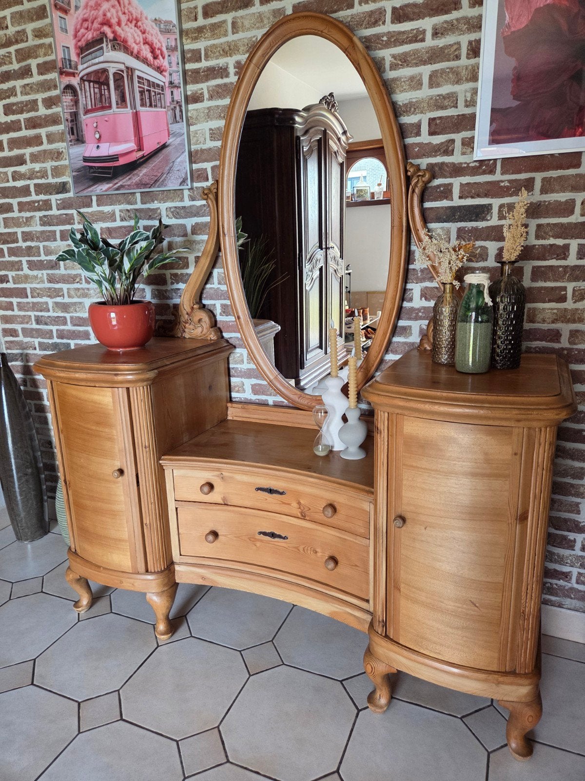 Commode met spiegel, Ophalen, Gebruikt, 100 tot 150 cm, Met lade(s)