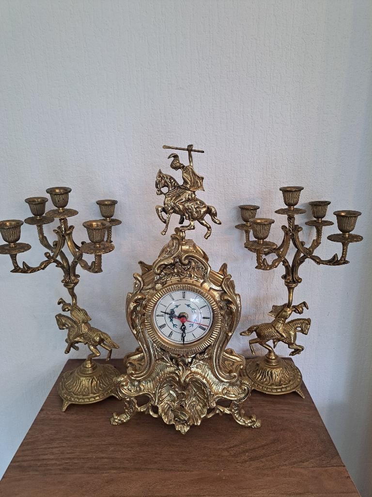 Vintage Franse schouwgarnituur klok met kandelaars, Antiek en Kunst, Ophalen