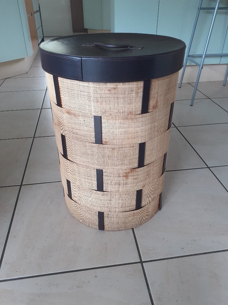 Ronde opbergmand met deksel, Huis en Inrichting, Woonaccessoires | Schalen en Manden, Ophalen, Overige materialen, Gebruikt, Mand